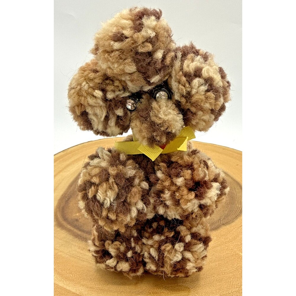 Vintage Poodle Dog Crochet Handmade Brown/Tan Yarn Retro Decor 6.5”